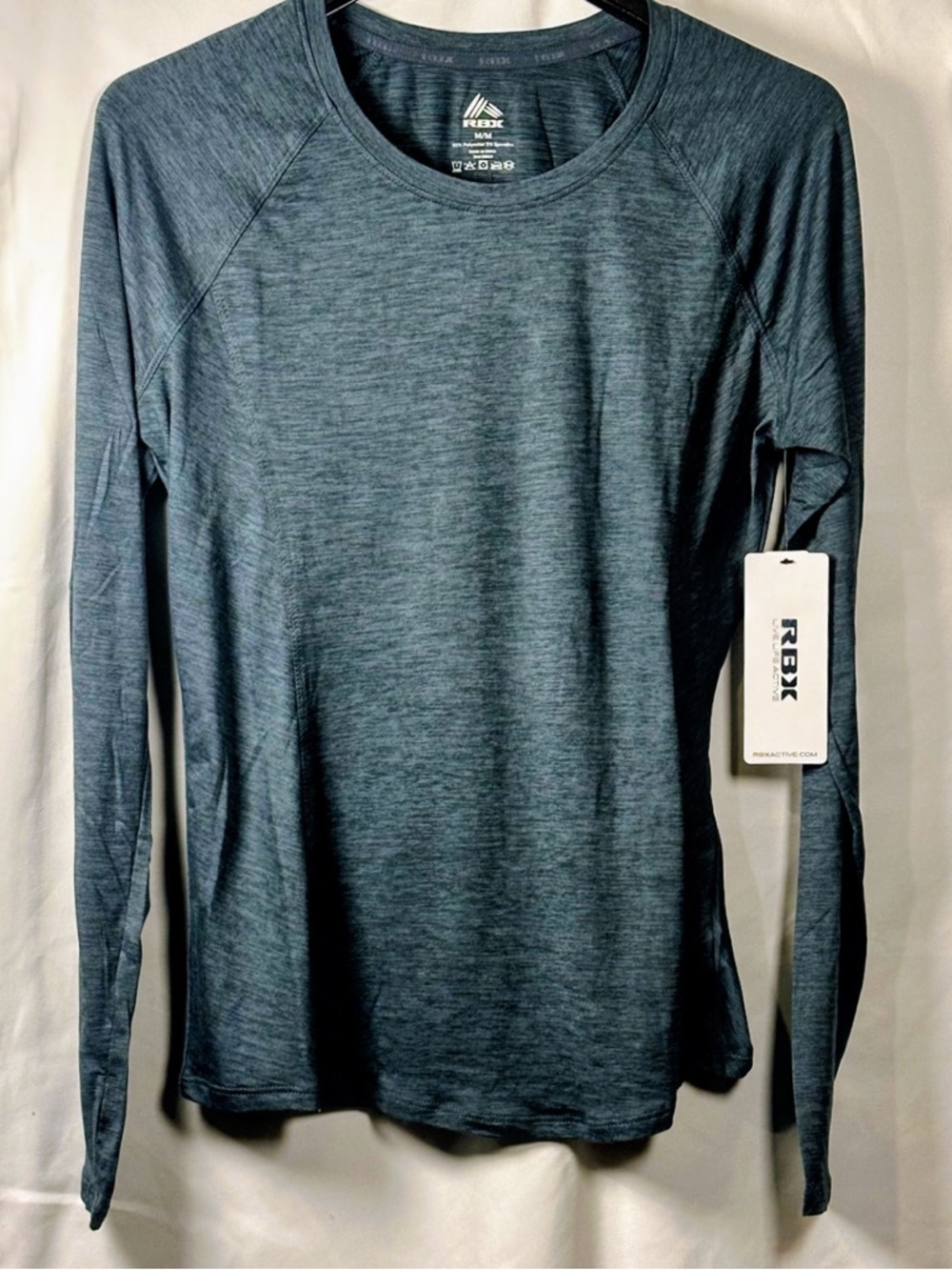 RBX Womens Long-Sleeve Performance Tee in Heather Charcoal Blue